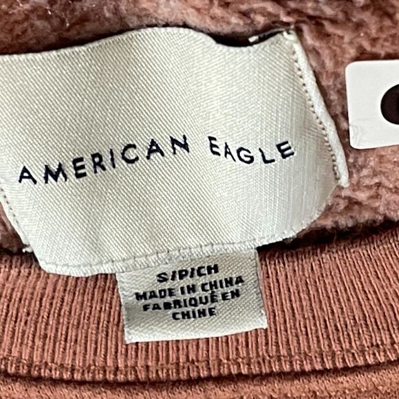 American Eagle Sweatshirt Womens Small Rust Crewneck Fleece Lined Logo Tape - Picture 2 of 9
